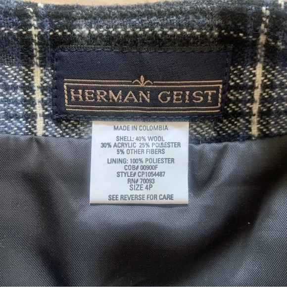 Herman Geist Wool Blend Dark Academia Plaid Wrap Front Mini Skirt Size 4P - Picture 5 of 6